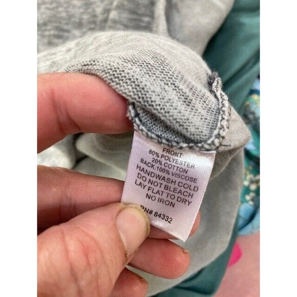 ii Sisters Gray Slub Knit Burn-out Sheer Front High Low Boxy Top Blouse Size M/L - Picture 9 of 9